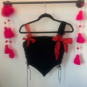 Noblesse Oblige handmade, velvet, adjustable corset with steel boning throughout